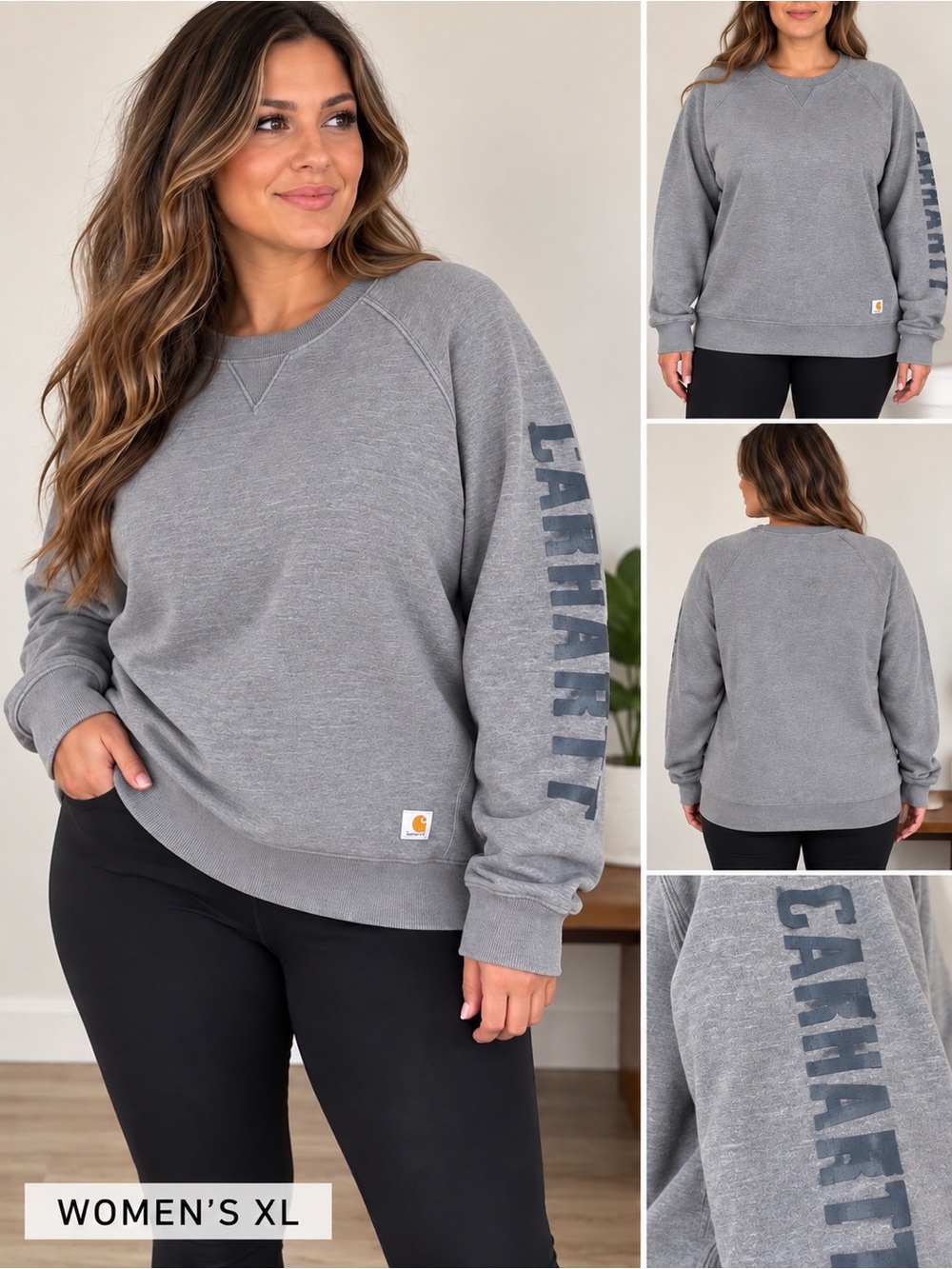 Carhartt Women's Gray Logo Sleeve Crew Sweatshirt